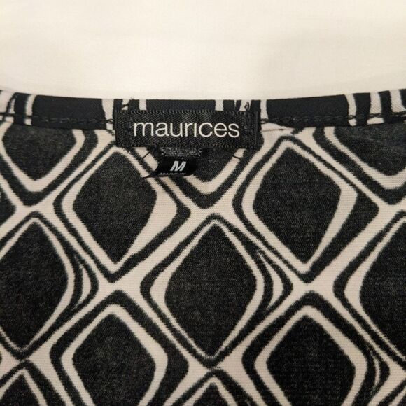 Maurices Black and‎ White Geometric Faux-Wrap Blouse, Size Medium - Picture 5 of 6